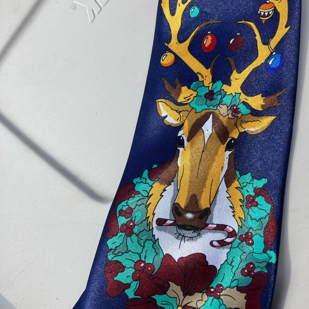Festive Reindeer Necktie with Candy Cane